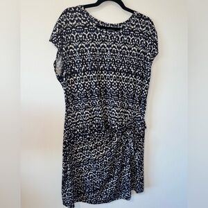 Original Nicole Miller XL Black Blue Abstract Print Dress Short Sleeve Tie Waist